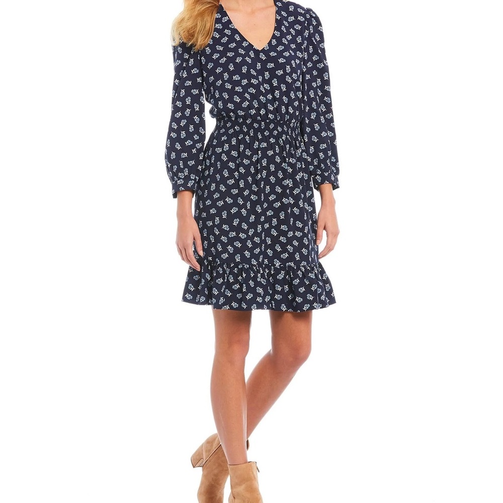 Draper James Navy Floral Long Sleeve Dress Size S